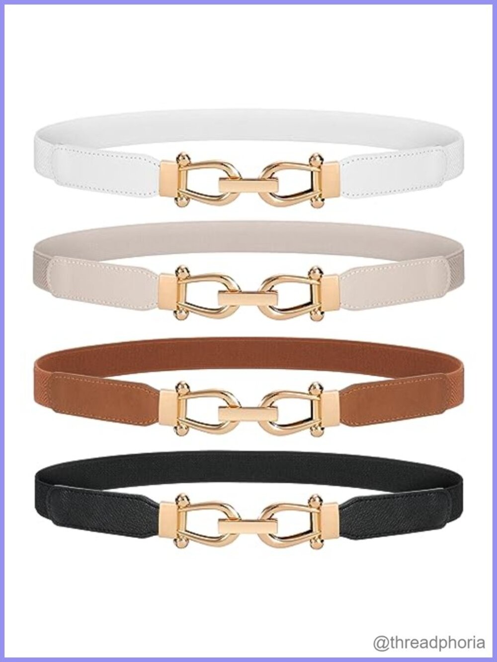 Women's Skinny Stretch Waist Belts w/ Gold Buckle Set of 4 Elastic Thin
